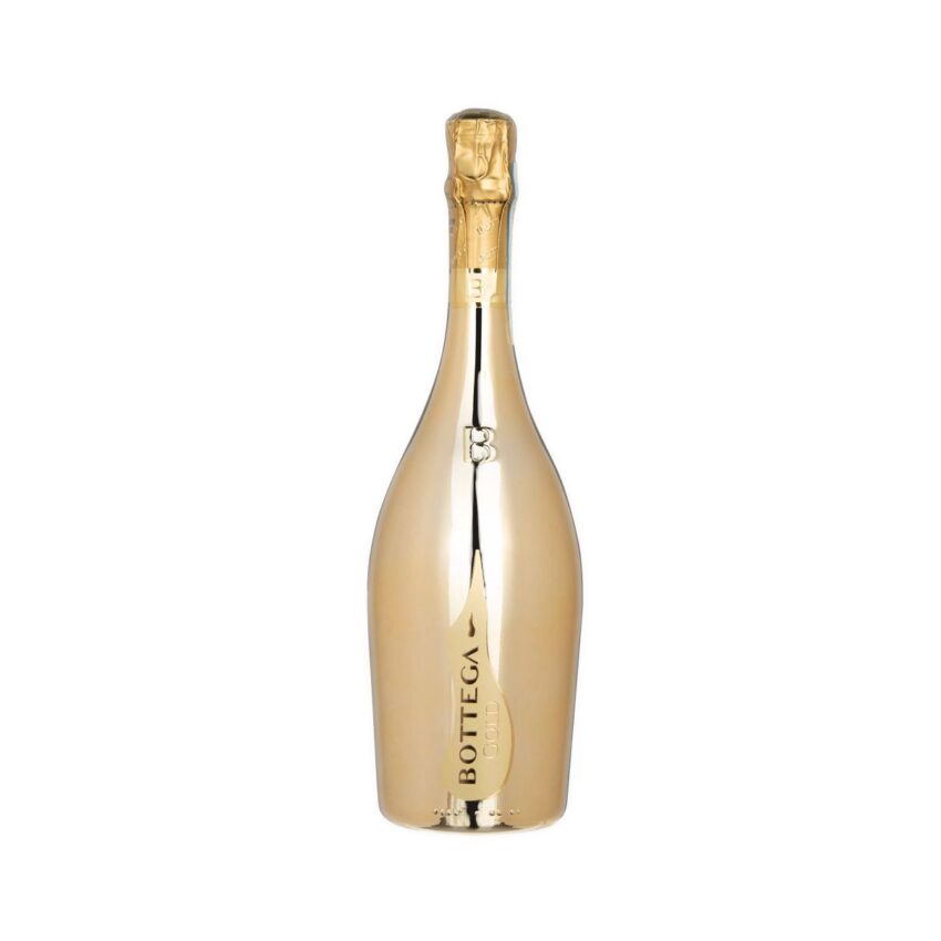 Gold Prosecco-Flasche mit Gravur bis 25 Zeichen